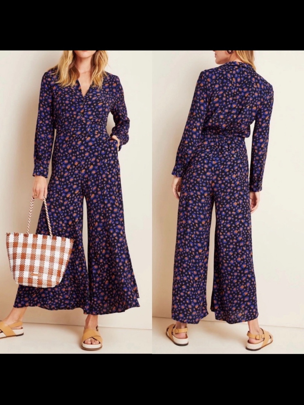 Anthropologie Loveland Wide-Leg Jumpsuit Size 4 Animal Print Euc